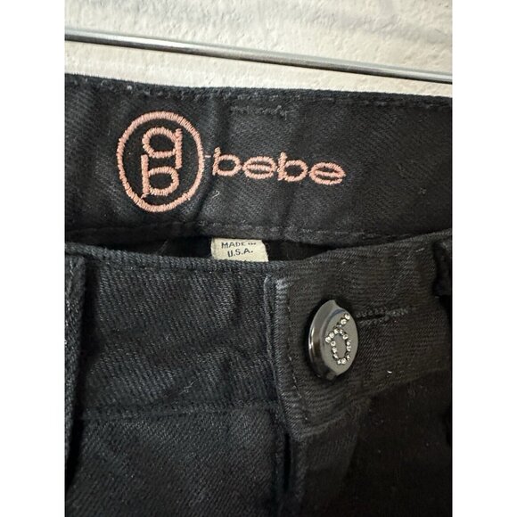 BEBE Women’s Bedazzled Logo Mid Rise Slim Fit Black Jeans Size 31 - Picture 2 of 9